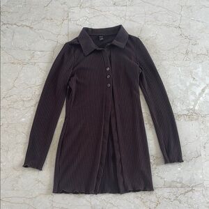 SHEIN Chocolate Ribbed Button-Up Cardigan